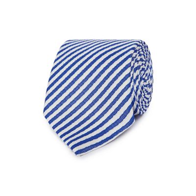 Blue and white striped silk tie